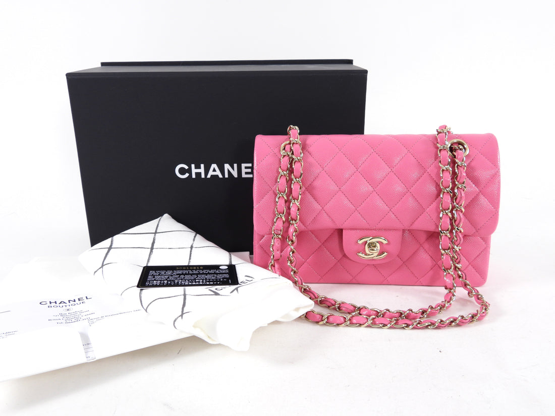 Chanel 2021 Small Pink Caviar Double Classic Flap Bag GHW