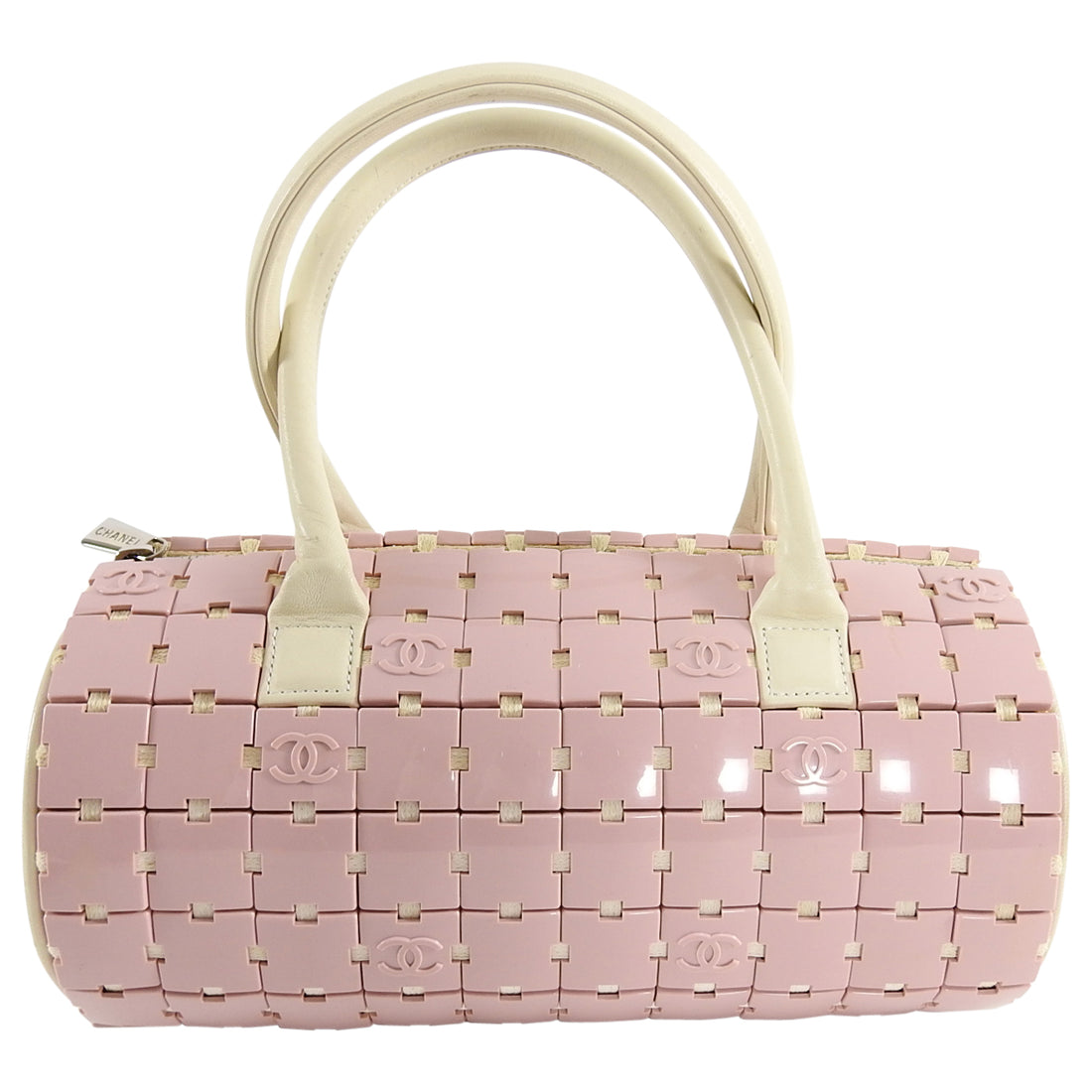 Chanel Pink and Ivory CC Logo Resin Tile Barrel Bag
