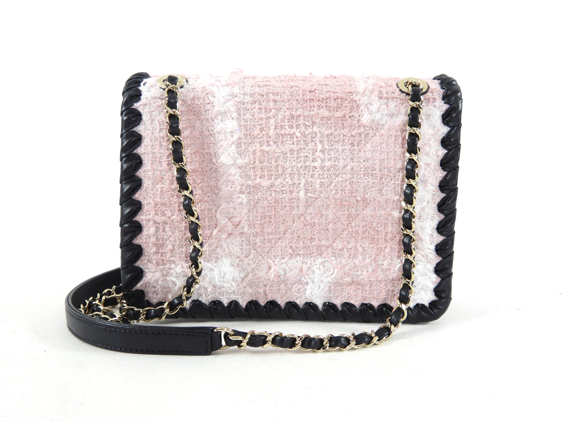 Chanel 22C Pink Tweed and Black Leather Small Flap Bag