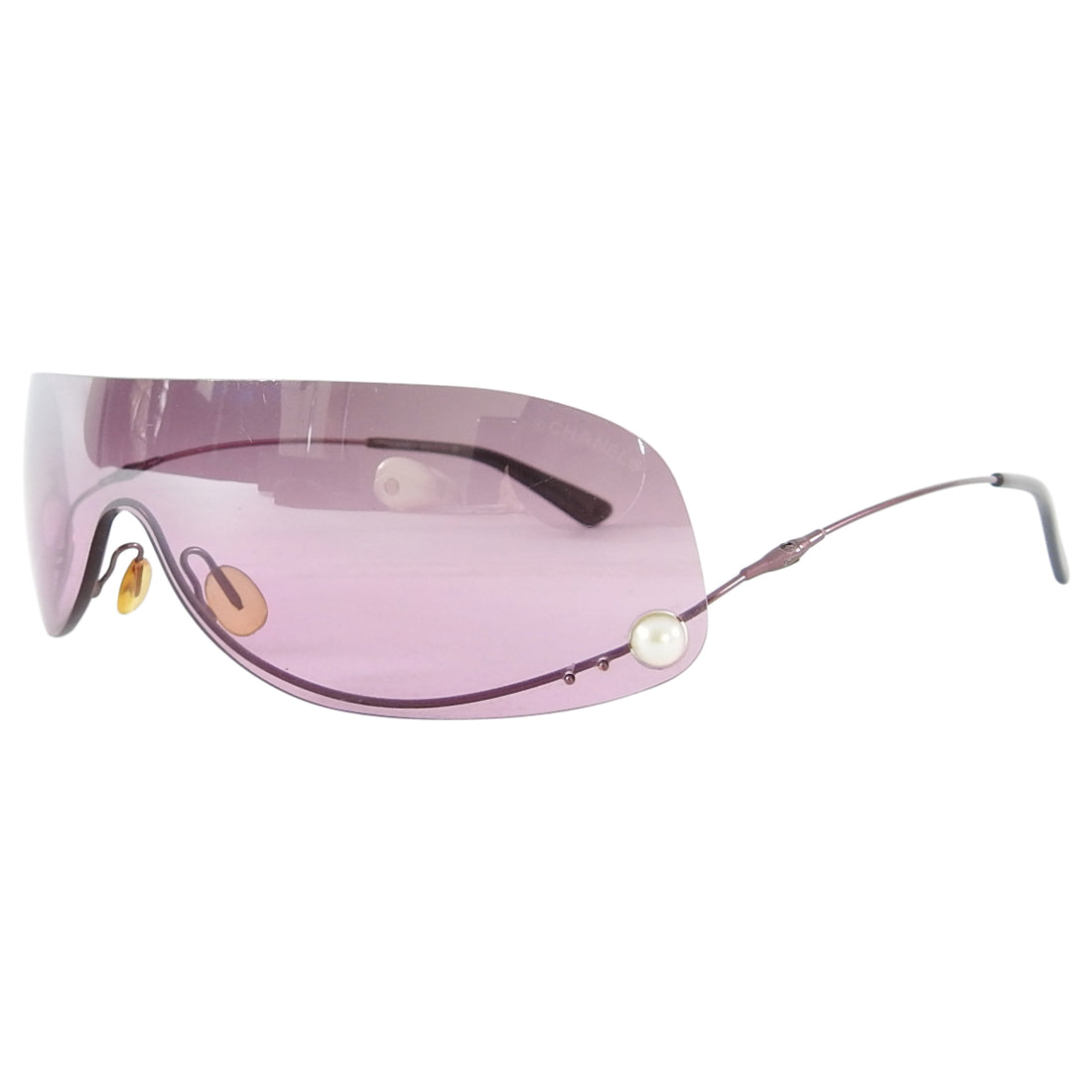 Chanel Vintage Rose Tinted Frameless Shield Sunglasses with Pearl
