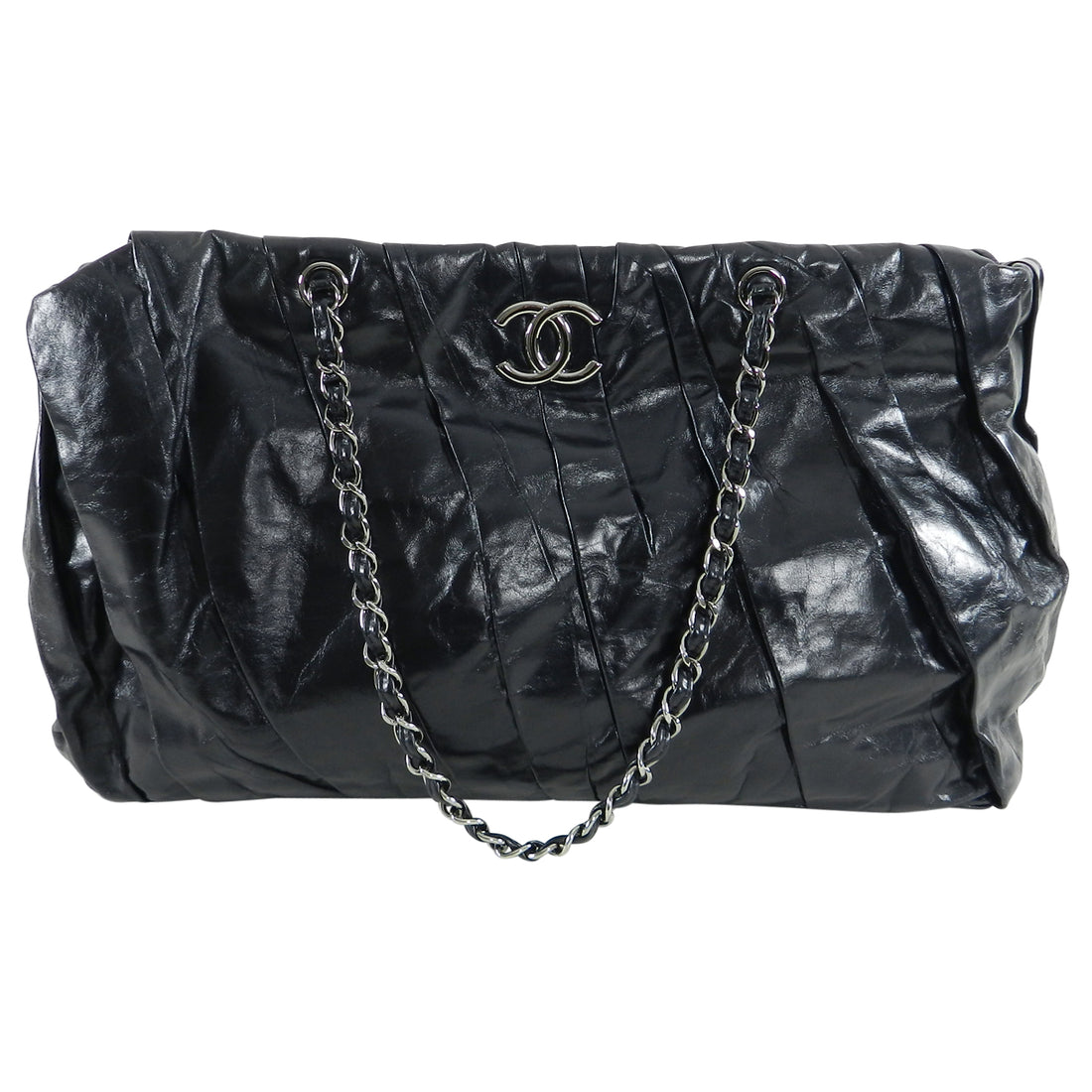chanel black leather clutch bag
