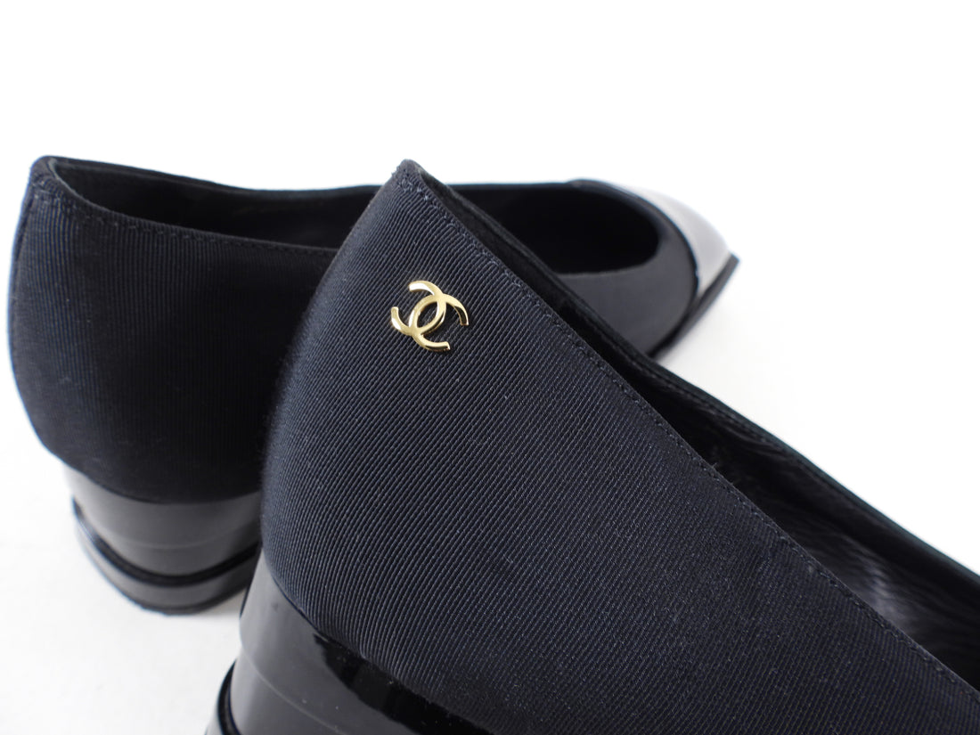 Chanel Black Square Cap Toe Block Heel Pumps - USA 7