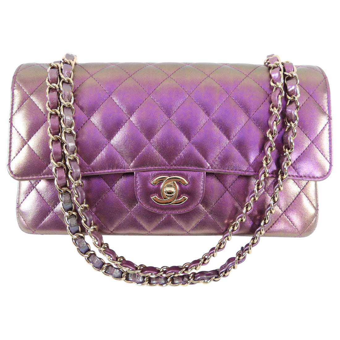 Chanel 20B Purple Iridescent Rainbow Medium Classic Flap Bag