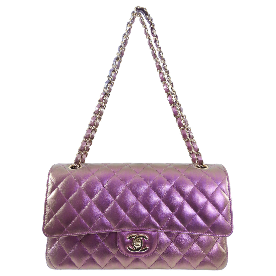 Chanel 20B Purple Iridescent Rainbow Medium Classic Flap Bag