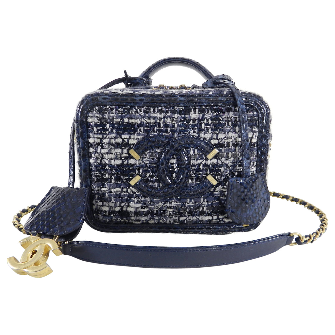 Chanel 2018 Blue Python CC Filigree Vanity Case Bag 