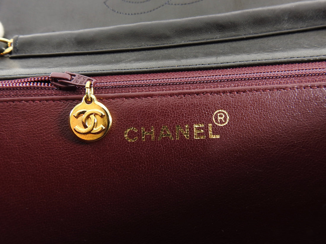 Chanel Vintage 1991 Black Lambskin Leather Quilt Flap Bag
