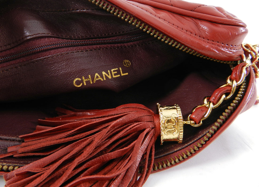 Chanel Vintage 1980's Red Quilted Lambskin CC Crossbody Bag