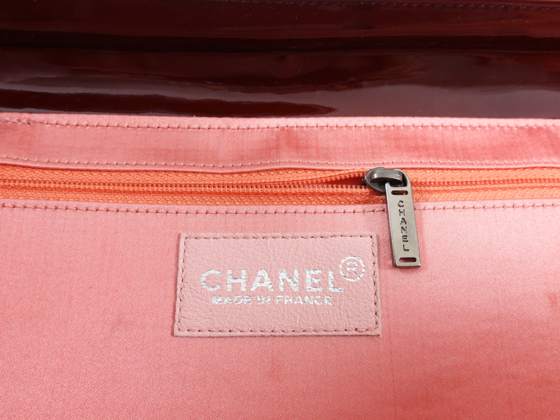 Chanel Vintage 1999 Burgundy Patent Leather Choco Bar Bag