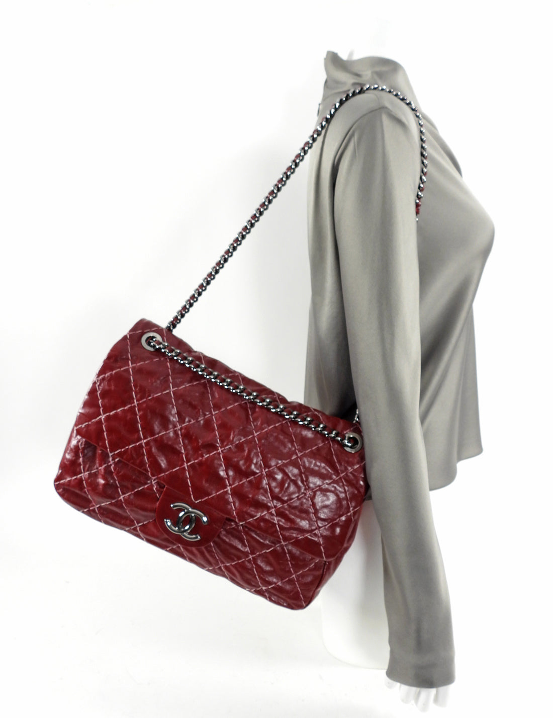 Chanel Dark Red Maxi Stitch Flap Bag – I MISS YOU VINTAGE