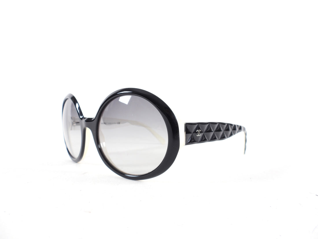 Chanel Black Round Sunglasses with Quilt arms 5120