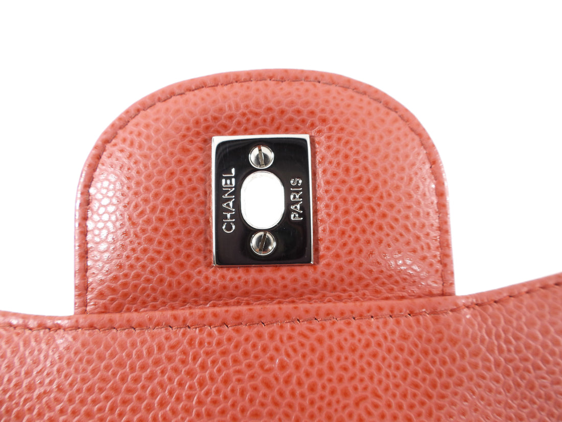 Chanel Coral / Rouge Jumbo Caviar Classic Single Flap Bag SHW