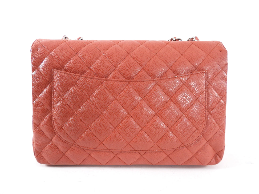 Chanel Coral / Rouge Jumbo Caviar Classic Single Flap Bag SHW