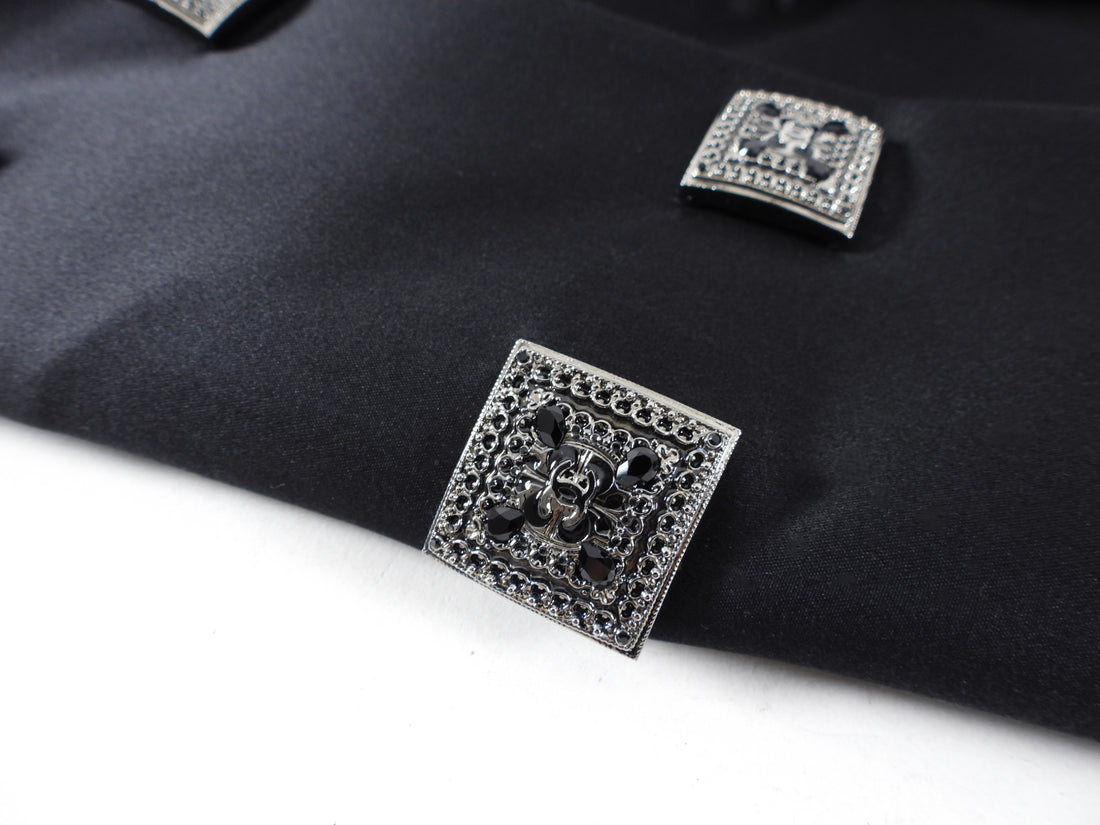 Chanel 11A Black Satin Jacket with Square Buttons - FR38 / USA S