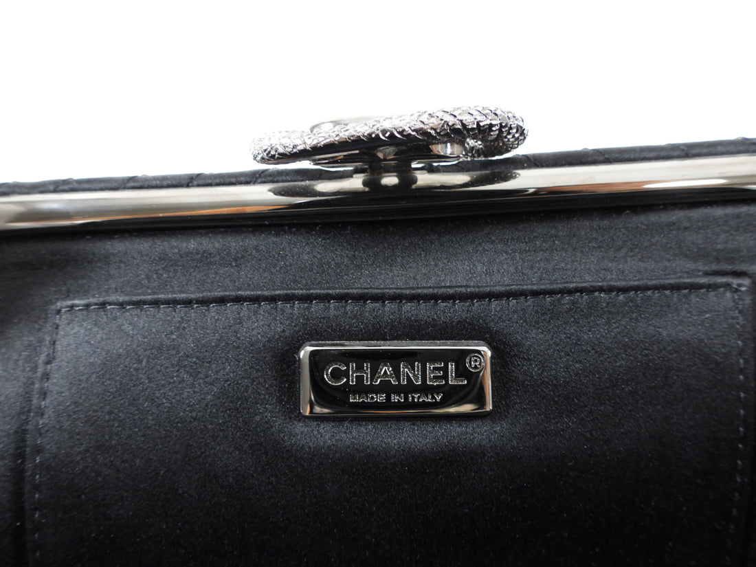 Chanel Black Satin CC Clasp Evening Clutch Bag