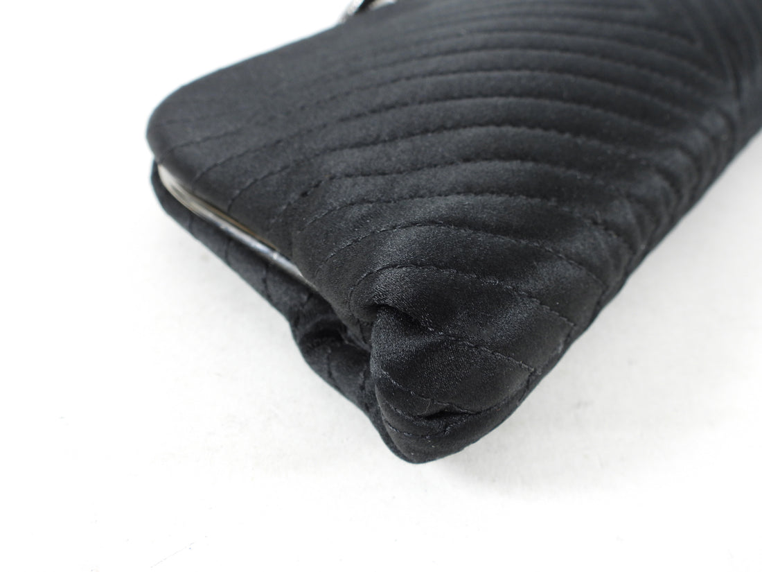 Chanel Black Satin CC Clasp Evening Clutch Bag