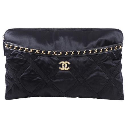 Chanel 2022 Black Satin Ribbon Clutch / Tote Bag
