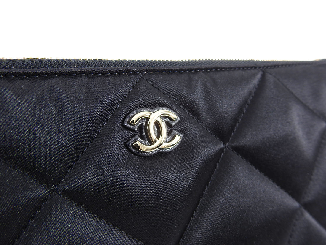 Chanel Black Satin Quilt Chain Trim Clutch Bag / O Case