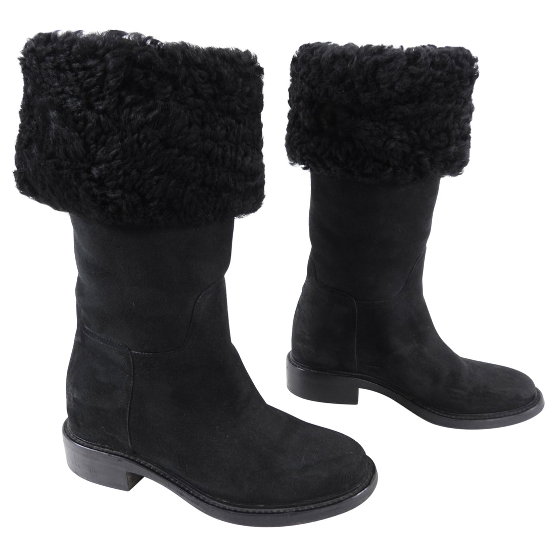 CHANEL Matelasse G30231 Leather Fur Mouton Womens Combat Boots