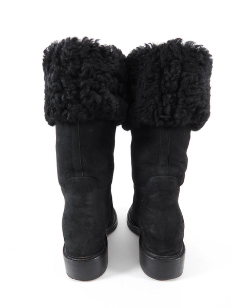Chanel Black Shearling CC Logo Winter Boots - USA 8.5