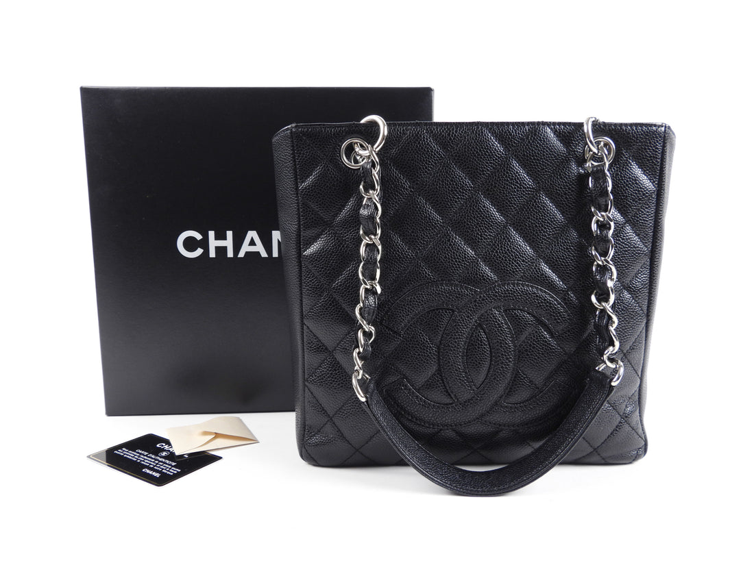 Chanel Black Caviar Silver Hardware PST Tote Shoulder Bag