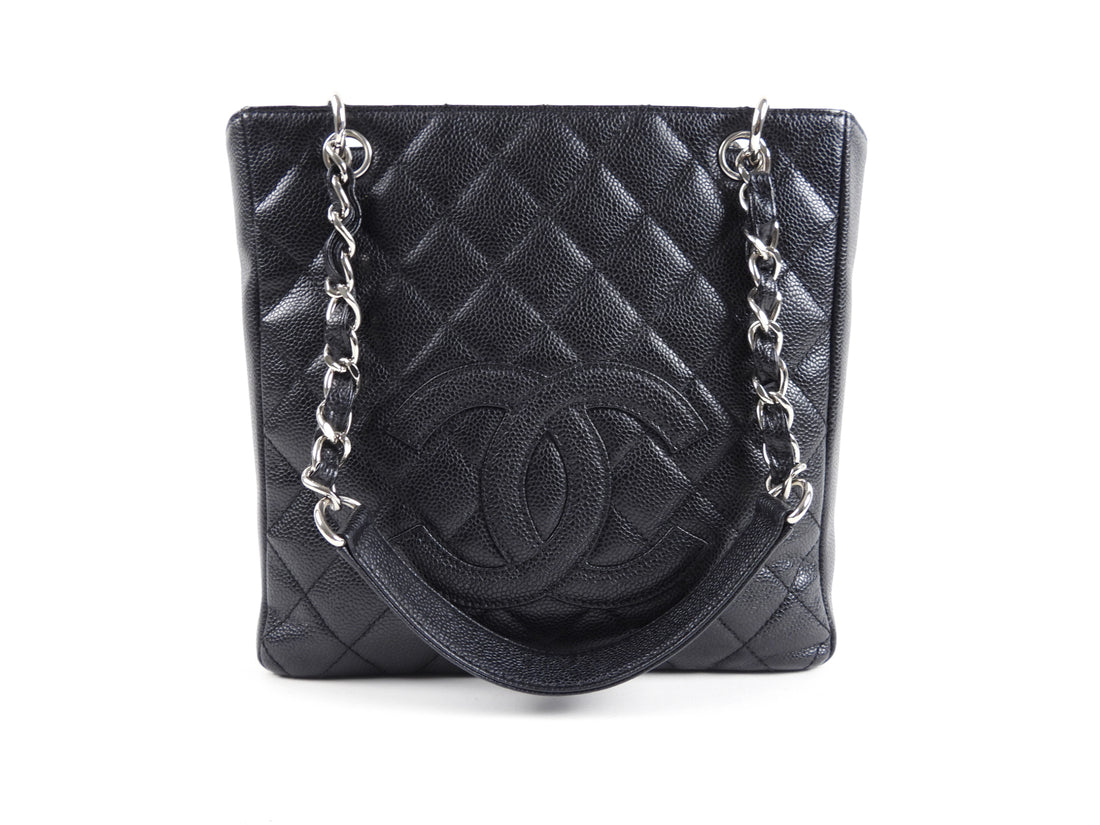 Chanel Black Caviar Silver Hardware PST Tote Shoulder Bag