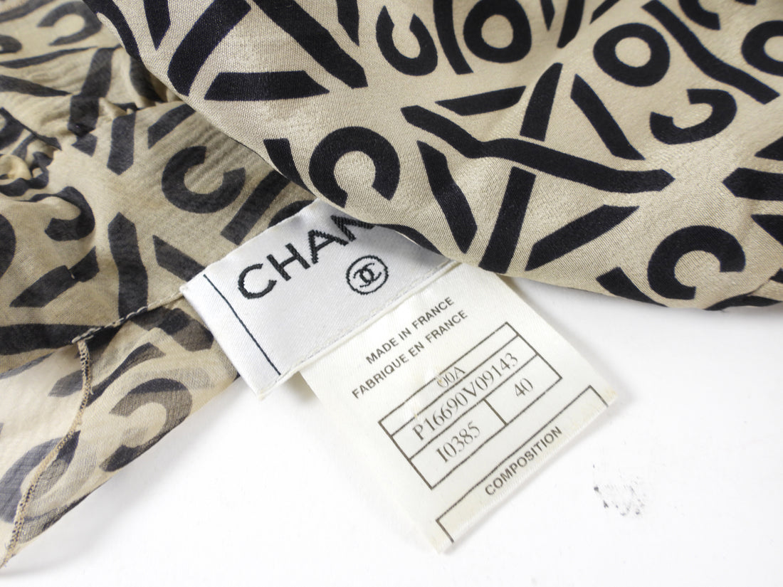 Chanel Vintage 00A Sheer Silk Chiffon Coco Logo Top - USA 6