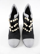 Chanel Silver and Black Satin & Pearl Wedge Heels - 41 / 40