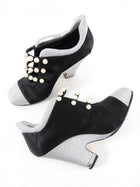 Chanel Silver and Black Satin & Pearl Wedge Heels - 41 / 40