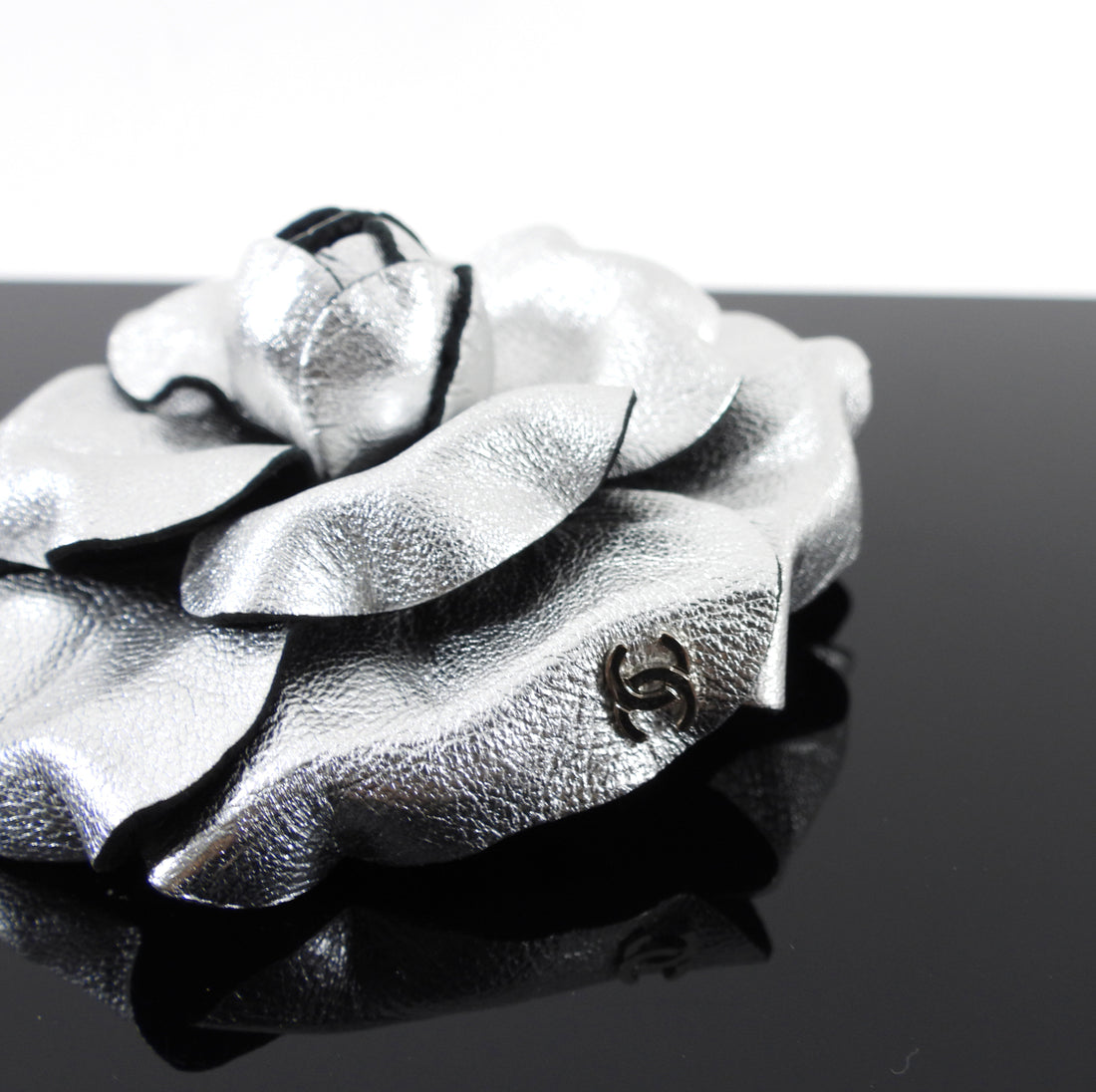 Chanel Silver Molded Camelia Flower Brooch / Pin