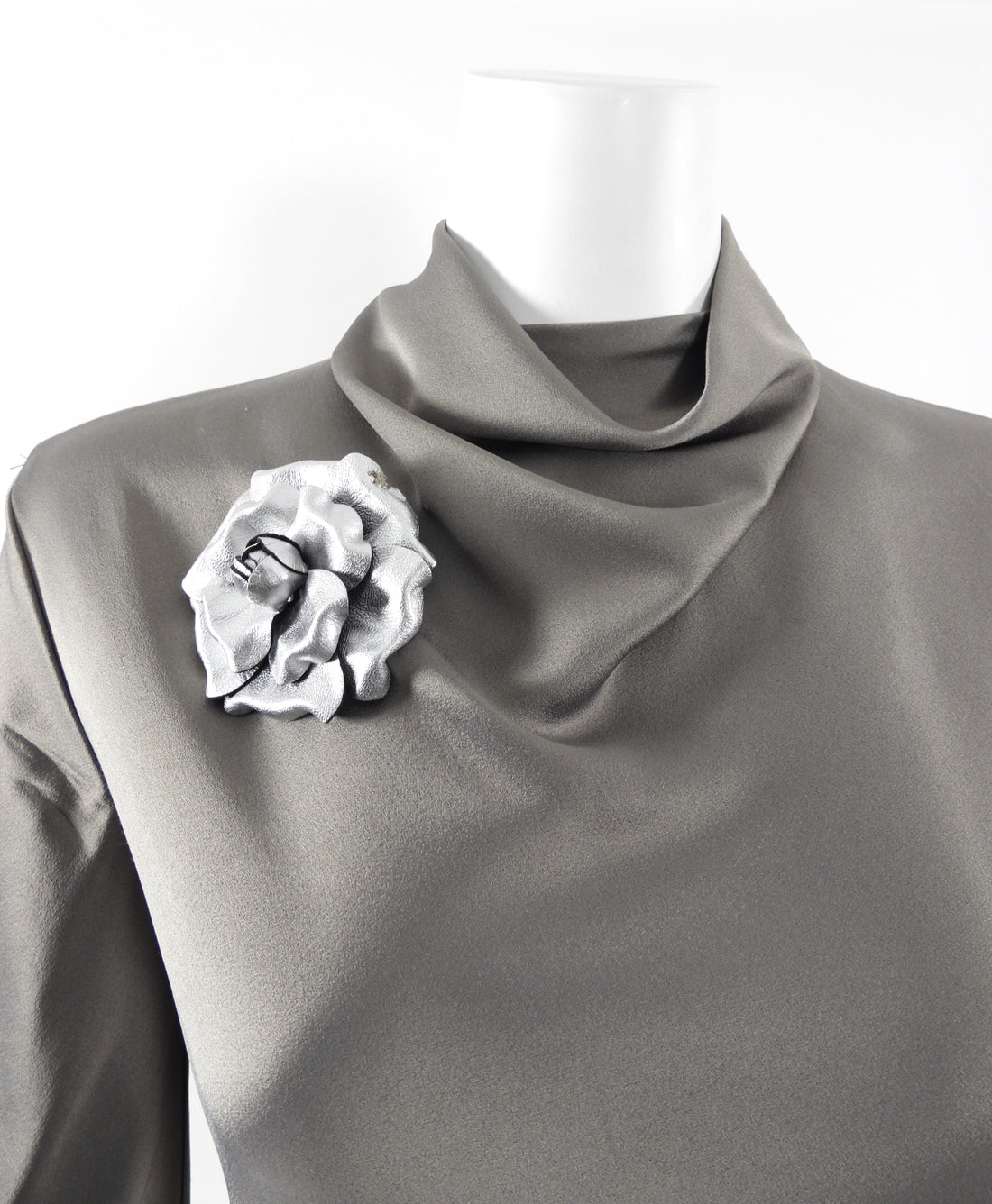 Chanel Silver Molded Camelia Flower Brooch / Pin