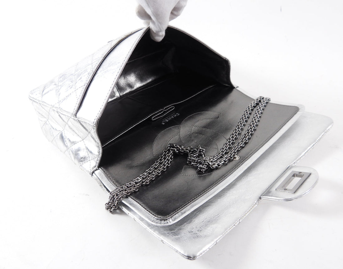 Chanel 2.55 Reissue 227 Maxi Silver Aged Calfskin Flap Bag