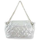Chanel Large Silver Nylon and Wool CC Logo Flap Shoulder Bag