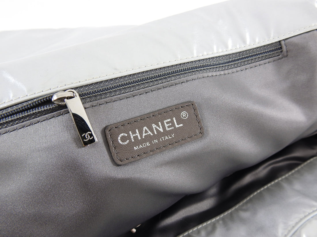 Chanel Large Silver Nylon and Wool CC Logo Flap Shoulder Bag
