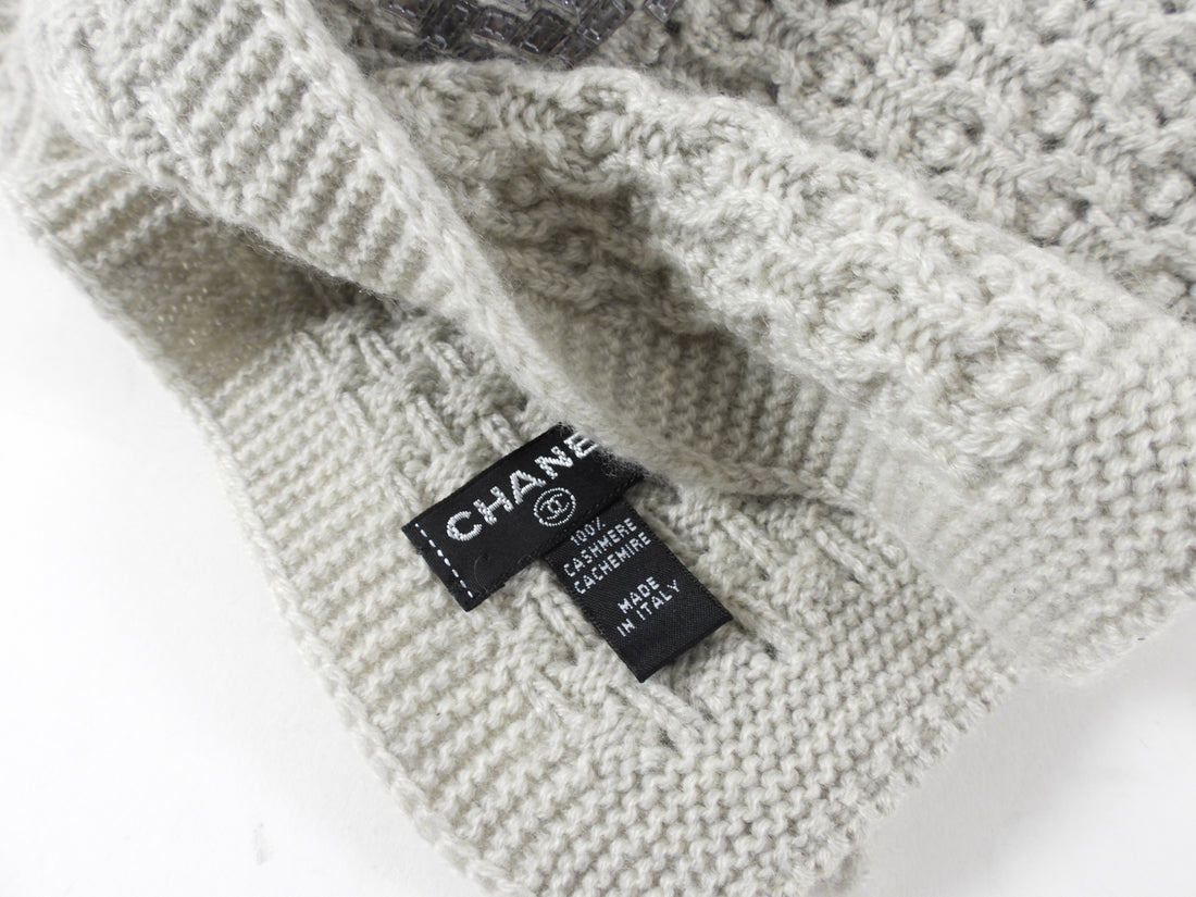 Chanel Light Grey Cashmere CC Embellished Scarf