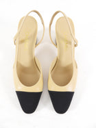 Chanel Beige Leather Cap Toe Slingback Shoes - 39