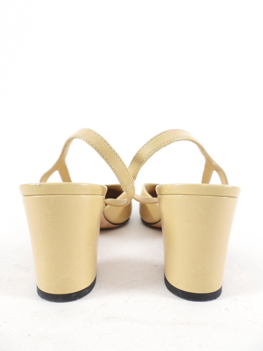 Chanel Beige Leather Cap Toe Slingback Shoes - 39