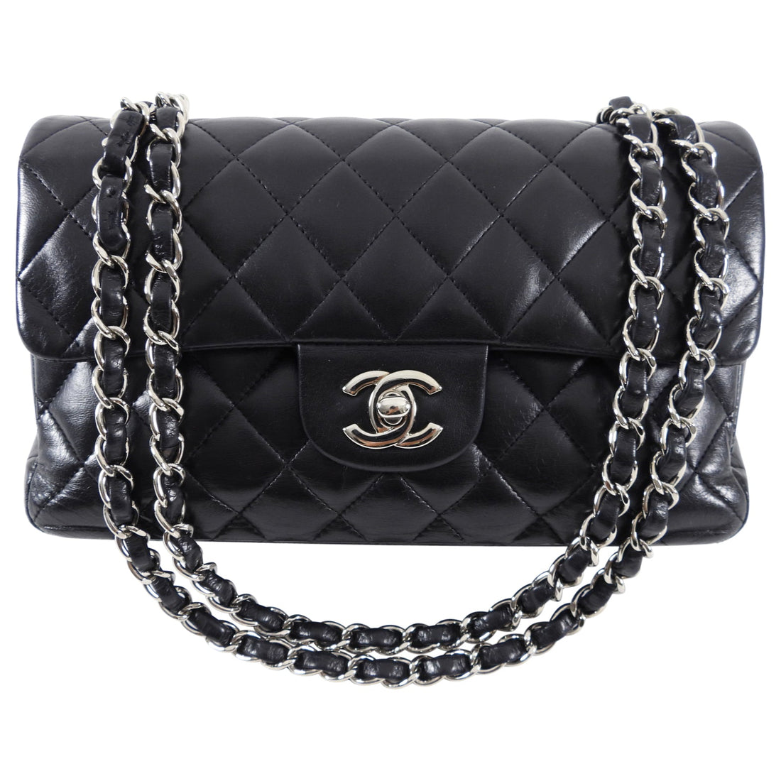 Chanel Vintage Black Small Classic Double Flap Bag Lambskin 24k