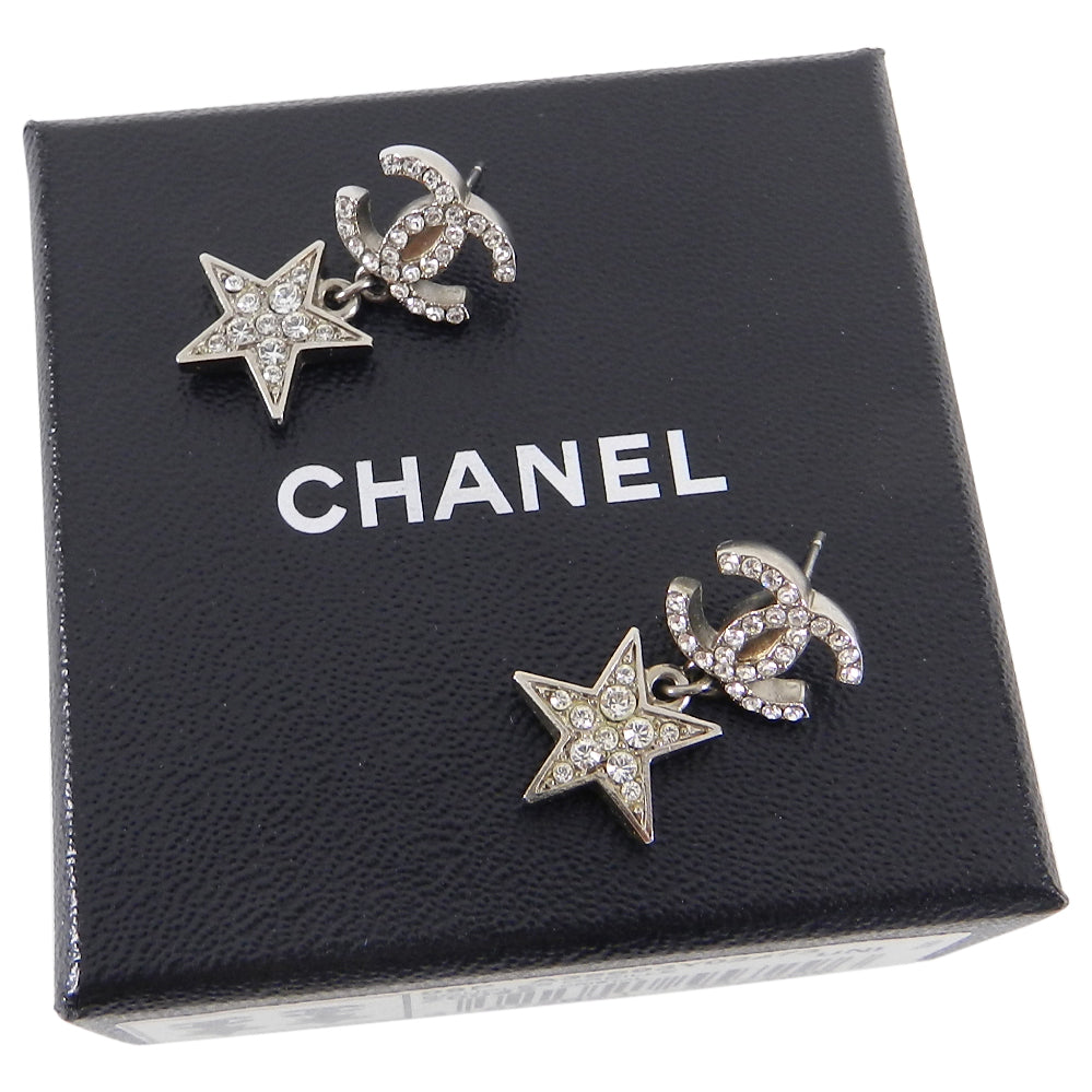 CHANEL Crystal CC Heart Drop Earrings Gold Silver 1241726