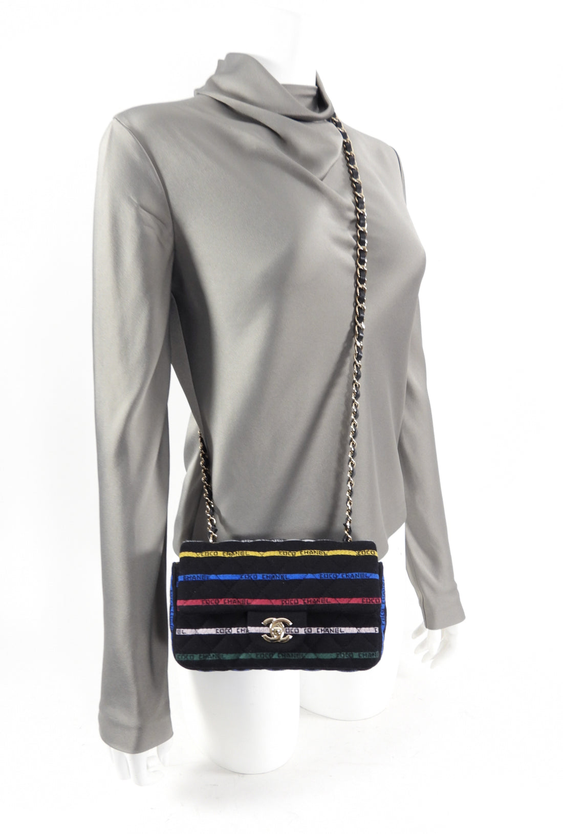Chanel 22S Jersey Logo Mini Stripe Classic Flap Bag – I MISS YOU VINTAGE