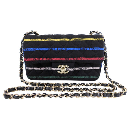 Chanel 22S Jersey Logo Mini Stripe Classic Flap Bag