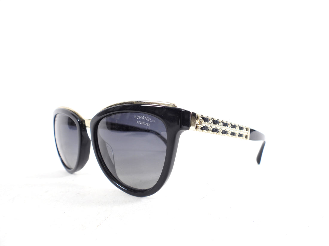 Chanel Black Sunglasses with Light Gold Chain Arms