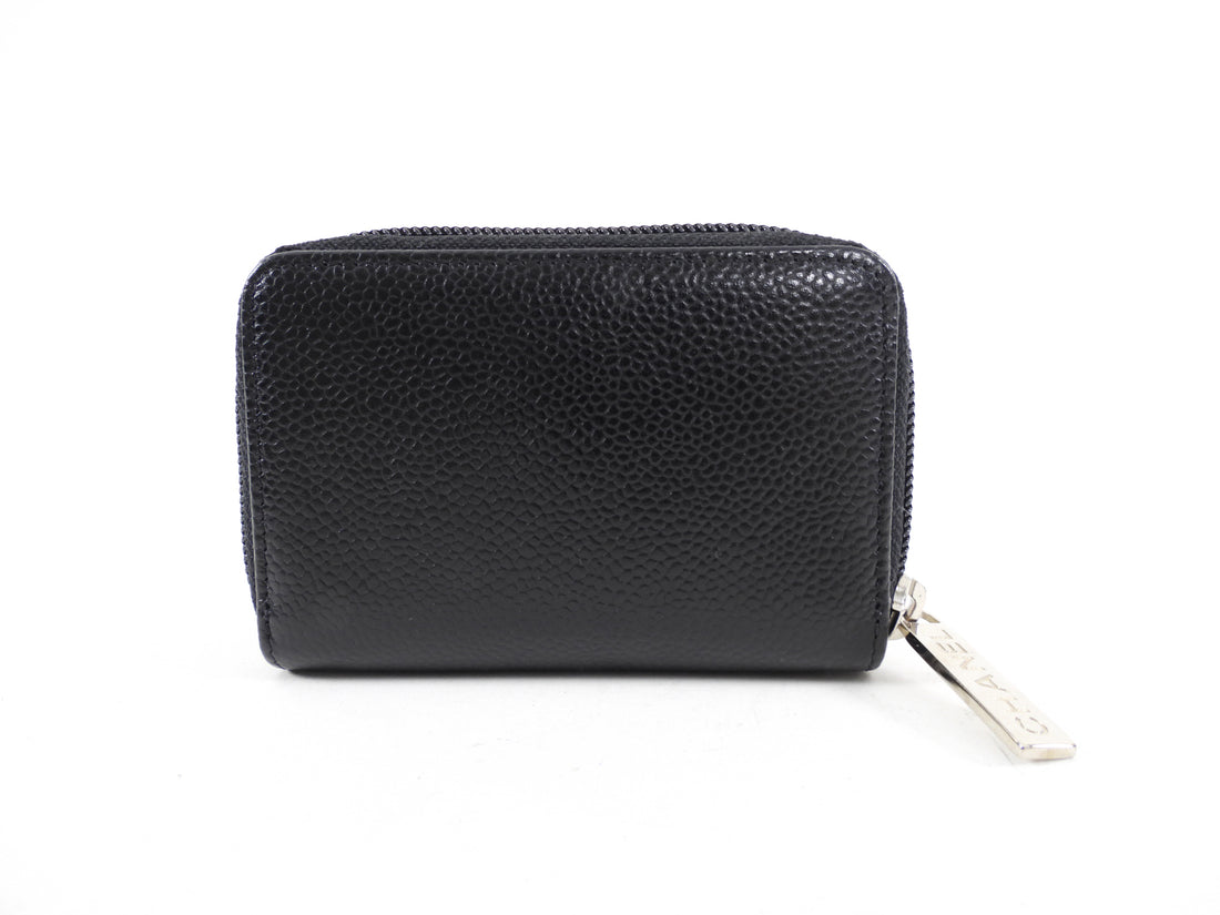CHANEL Caviar Quilted Flap Zip Card Holder Black 1277982