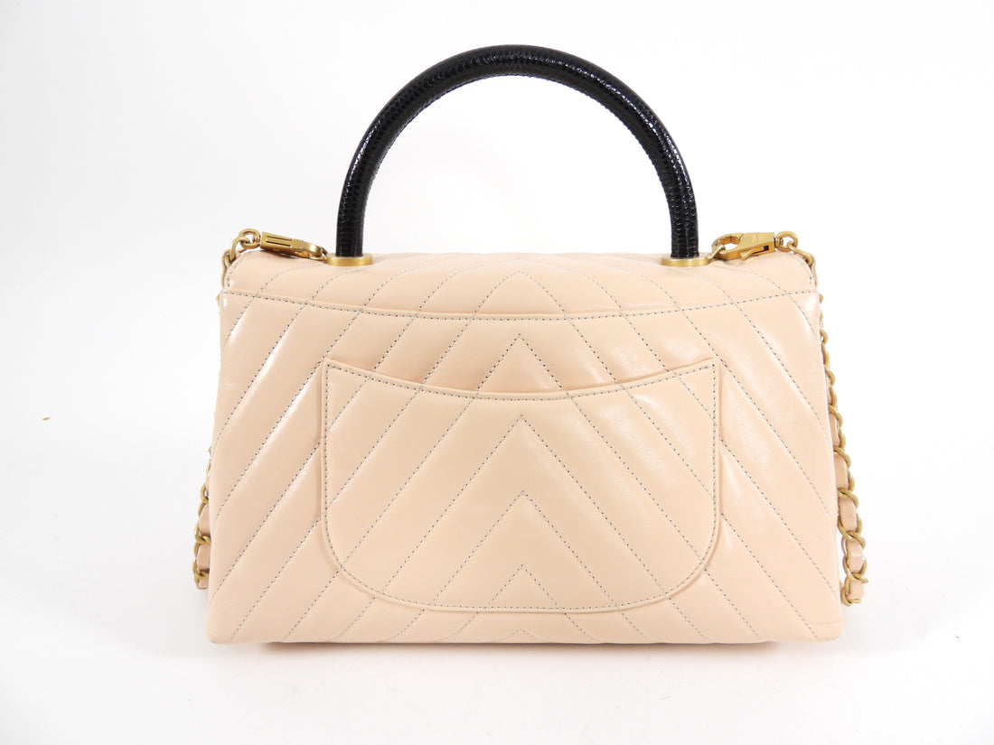 Chanel Light Nude Chevron and Lizard Coco Top Handle Bag