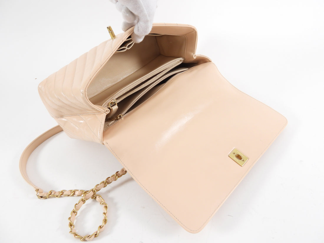 Chanel Light Nude Chevron and Lizard Coco Top Handle Bag