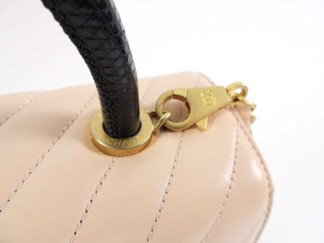 Chanel Light Nude Chevron and Lizard Coco Top Handle Bag