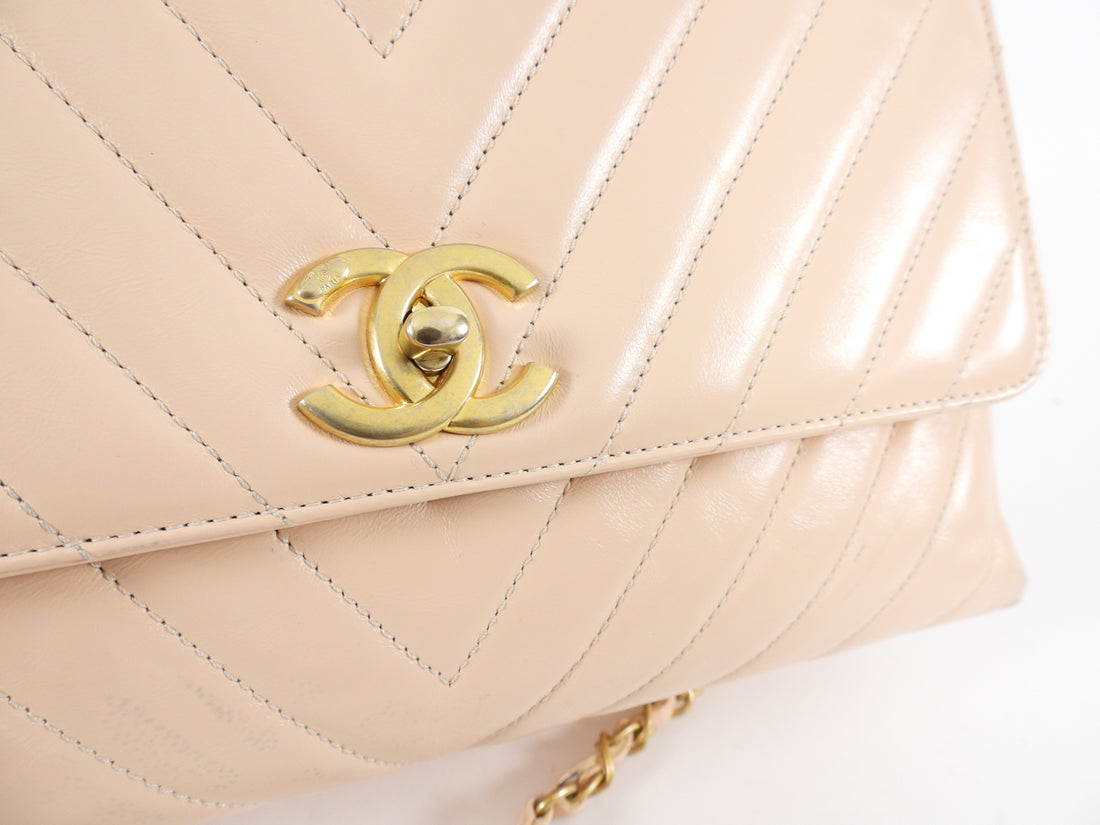 Chanel Light Nude Chevron and Lizard Coco Top Handle Bag