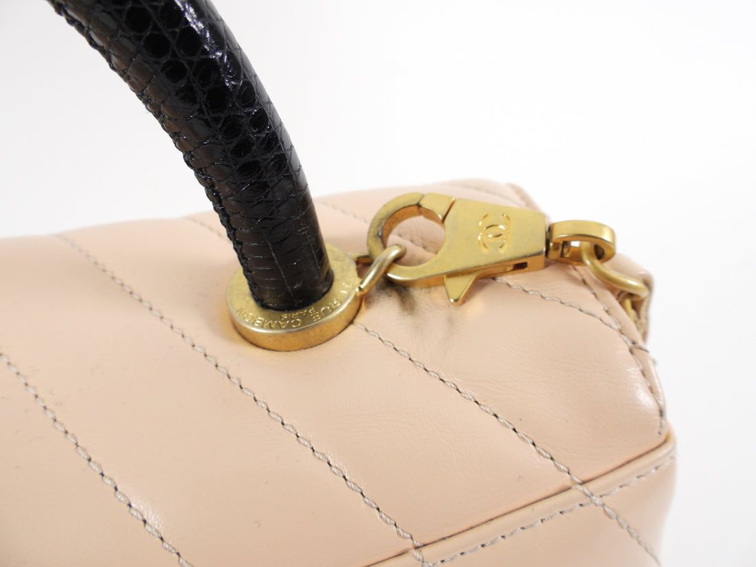 Chanel Light Nude Chevron and Lizard Coco Top Handle Bag