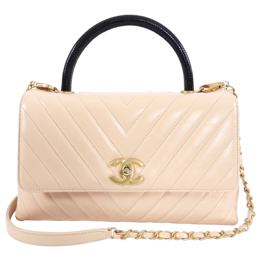 Chanel Light Nude Chevron and Lizard Coco Top Handle Bag