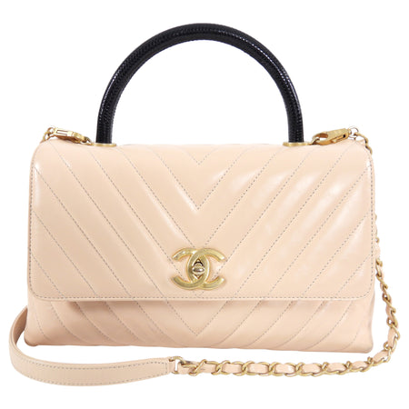 Chanel Light Nude Chevron and Lizard Top Handle Bag