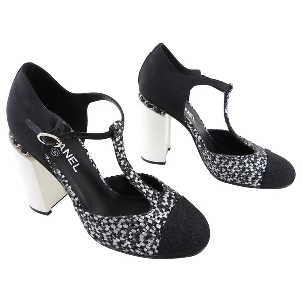 CHANEL, Shoes, Chanel Slingback Pumps Black And White Tweed